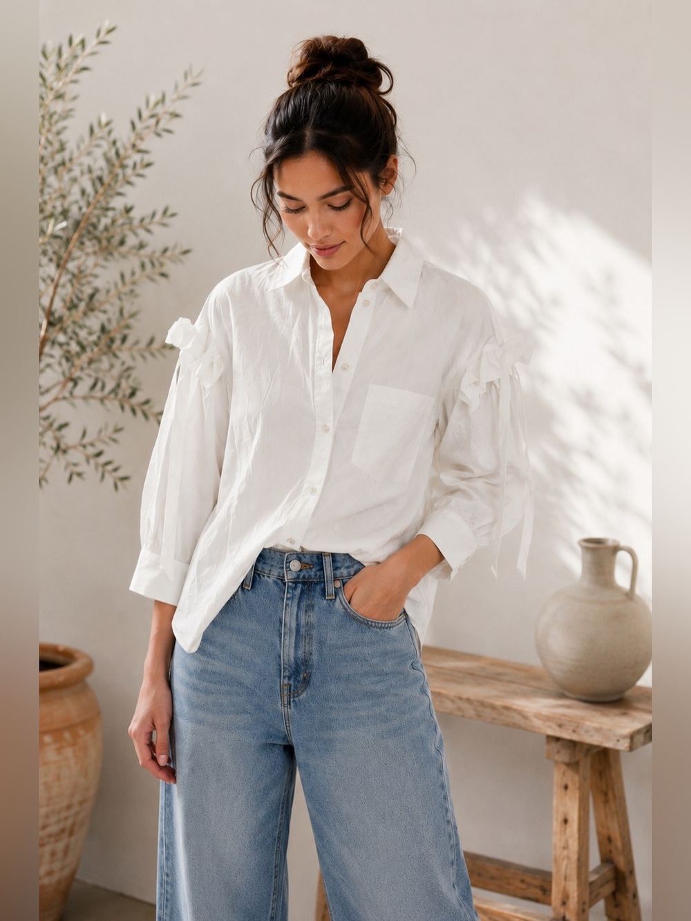 Simone Rocha White Ruffle Button Down Blouse